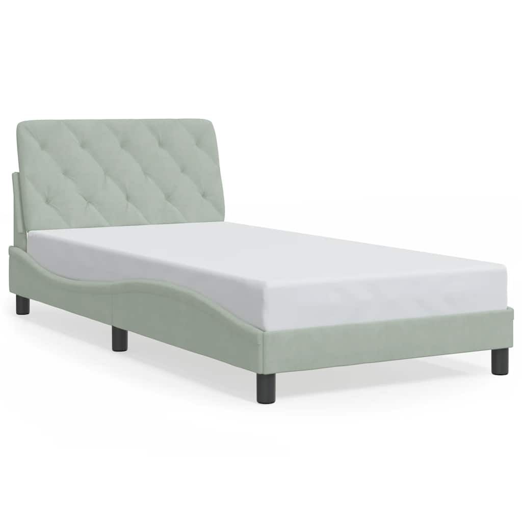 vidaXL Bed Frame without Mattress Light Gray 39.4"x74.8" Velvet