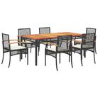 vidaXL 7 Piece Patio Dining Set with Cushions Black Poly Rattan