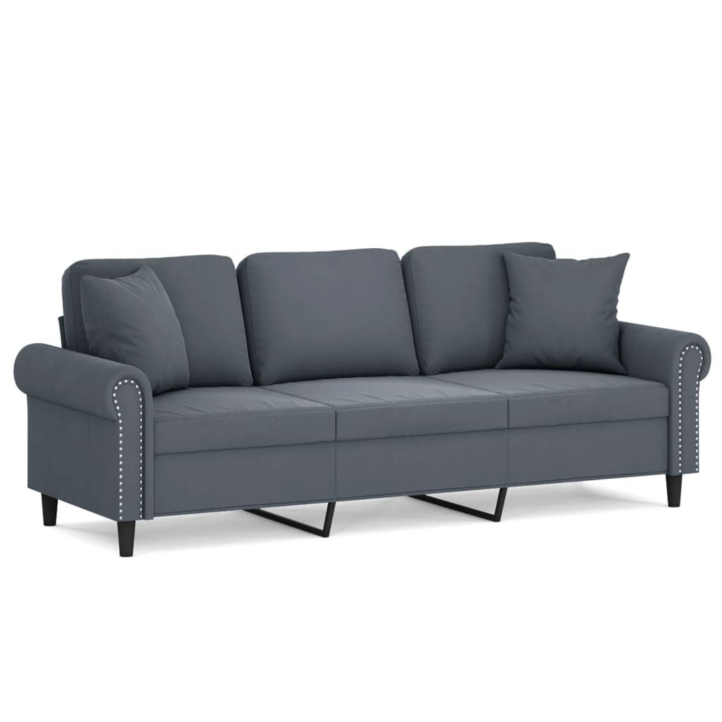 vidaXL 3-Seater Sofa with Throw Pillows Dark Gray 70.9" Velvet