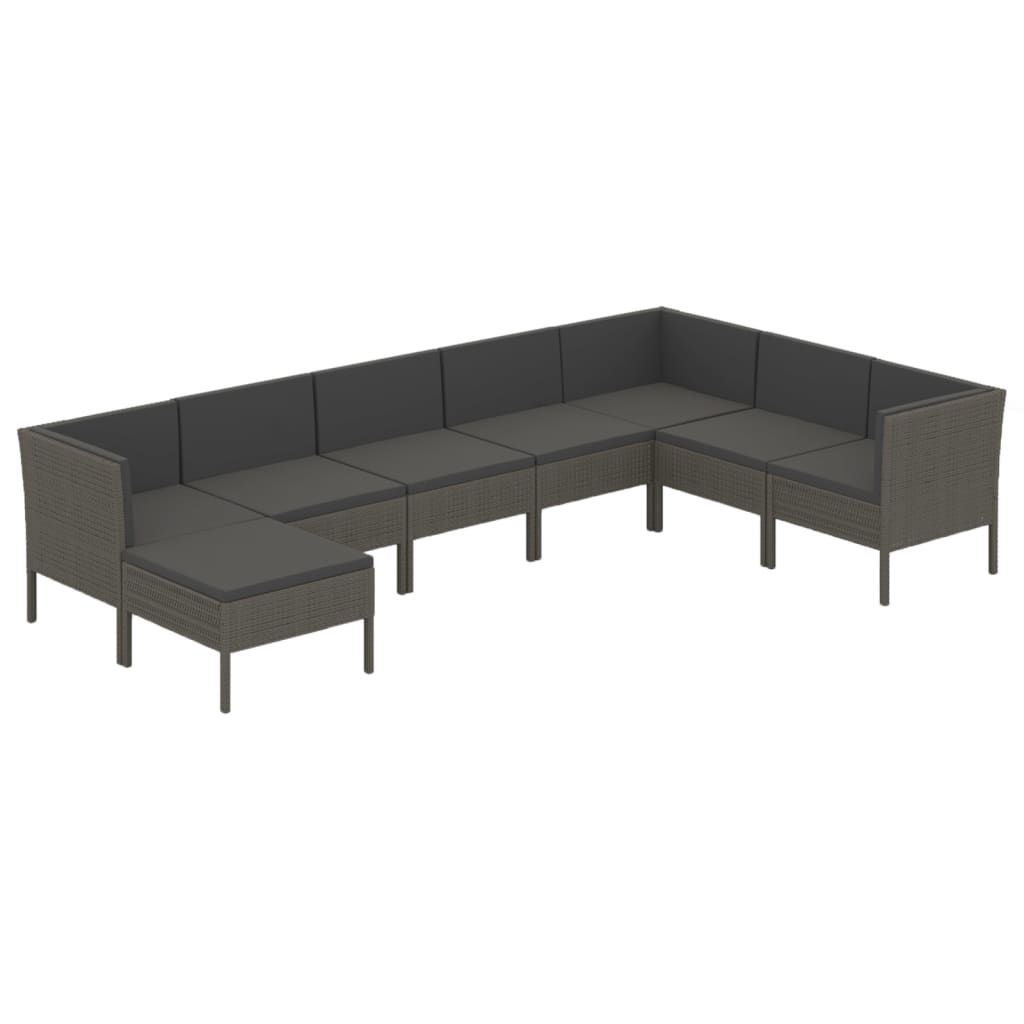 vidaXL 8 Piece Patio Lounge Set with Cushions Poly Rattan Gray