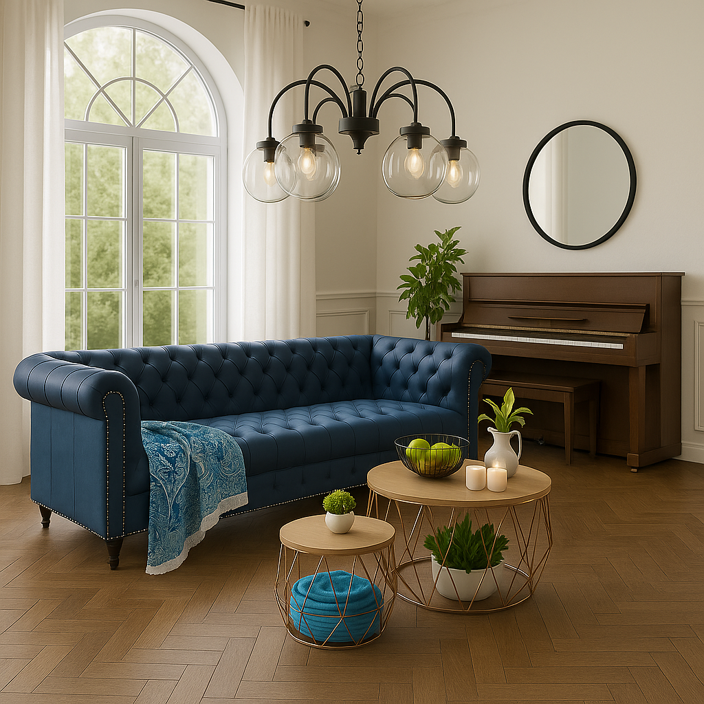 Chesterfield living room in blue