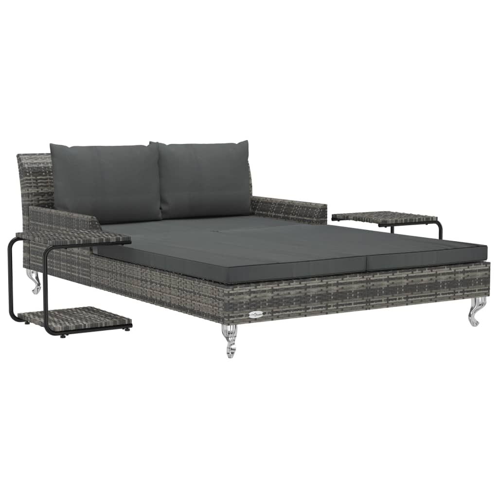 vidaXL 2-Person Garden Sun Bed with Cushions Poly Rattan Grey