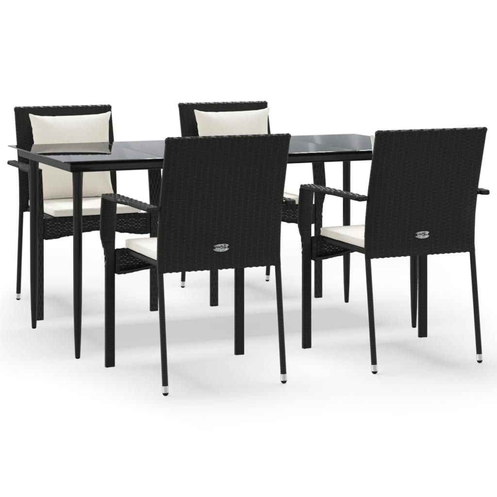 vidaXL 5 Piece Garden Dining Set with Cushions Black Poly Rattan