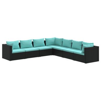 vidaXL 7 Piece Garden Lounge Set with Cushions Poly Rattan Black