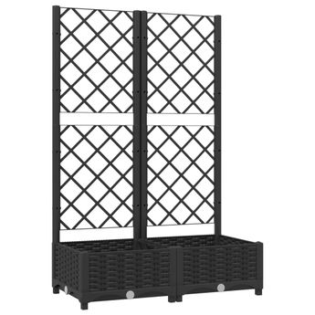 vidaXL Garden Planter with Trellis Black 80x40x121.5 cm PP