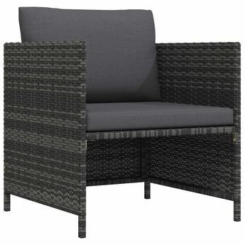 vidaXL Patio Sofa with Cushions Gray Poly Rattan