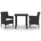 vidaXL 3 Piece Garden Dining Set with Cushions Poly Rattan and Glass