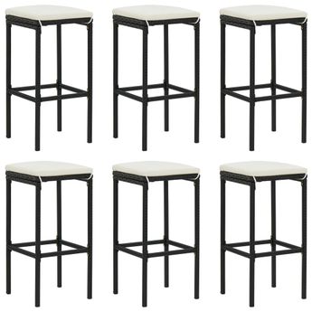 vidaXL Bar Stools with Cushions 6 pcs Black Poly Rattan