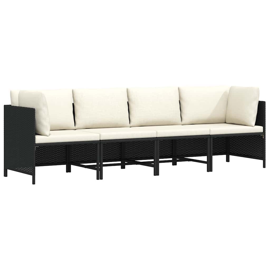 vidaXL 4-Seater Patio Sofa with Cushions Black Poly Rattan