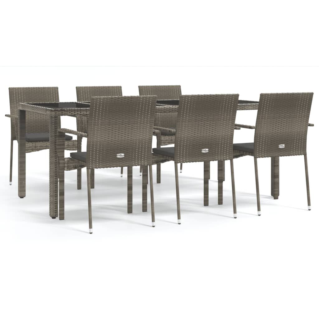 vidaXL 7 Piece Garden Dining Set with Cushions Grey Poly Rattan