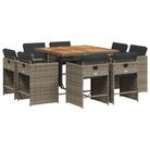 vidaXL 9 Piece Patio Dining Set with Cushions Gray Poly Rattan