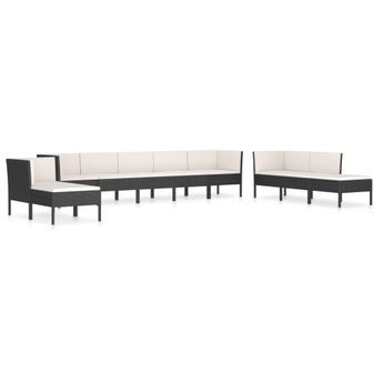 vidaXL 10 Piece Patio Lounge Set with Cushions Poly Rattan Black