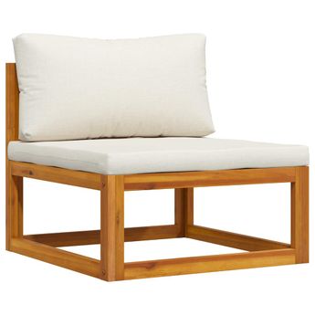 vidaXL Sectional Middle Sofa & Cream White Cushion Solid Acacia Wood