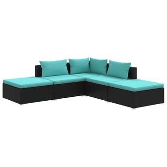 vidaXL 5 Piece Patio Lounge Set with Cushions Poly Rattan Black