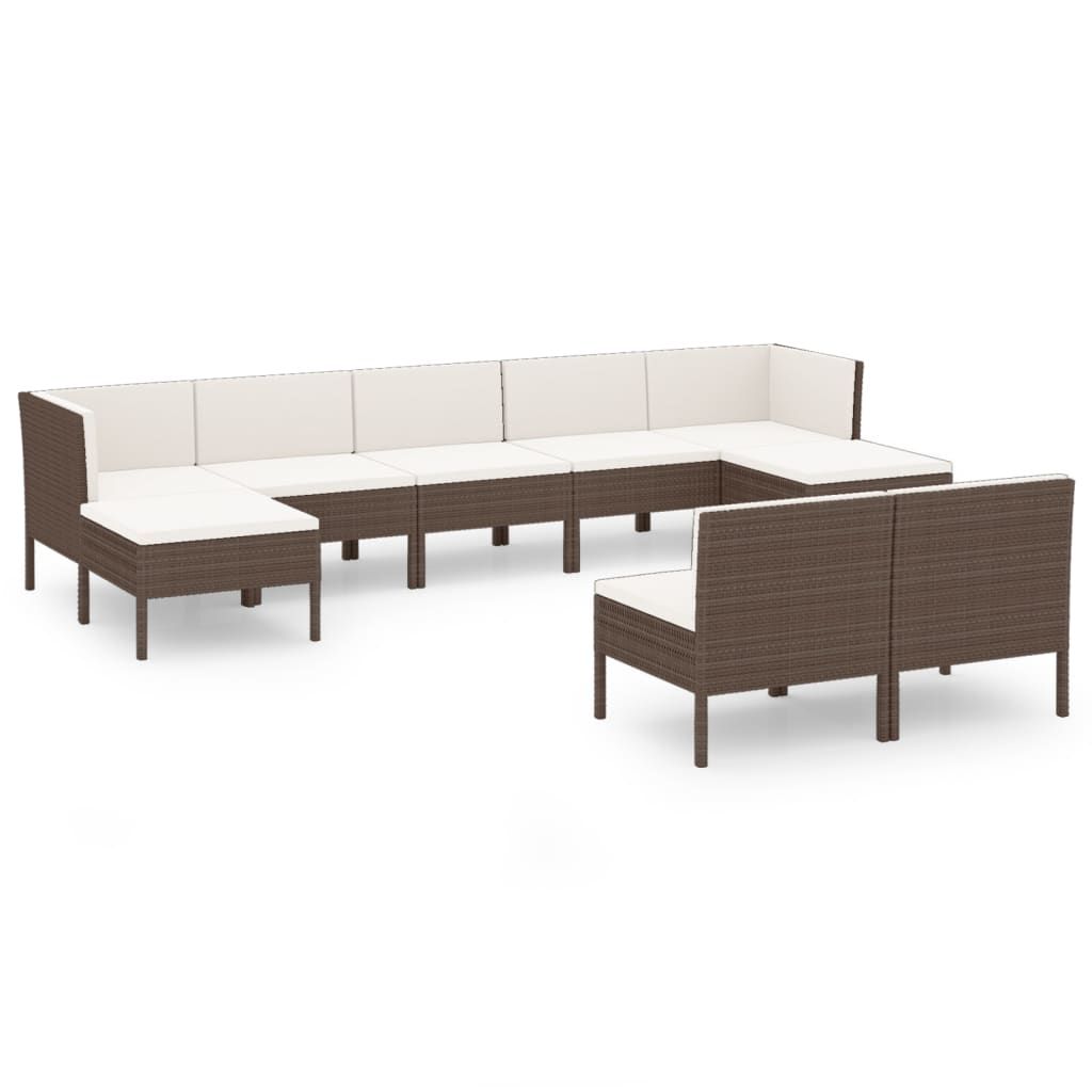 vidaXL 9 Piece Patio Lounge Set with Cushions Poly Rattan Brown