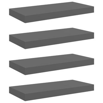vidaXL Floating Wall Shelves 4 pcs High Gloss Gray 19.7"x9.1"x1.5" MDF