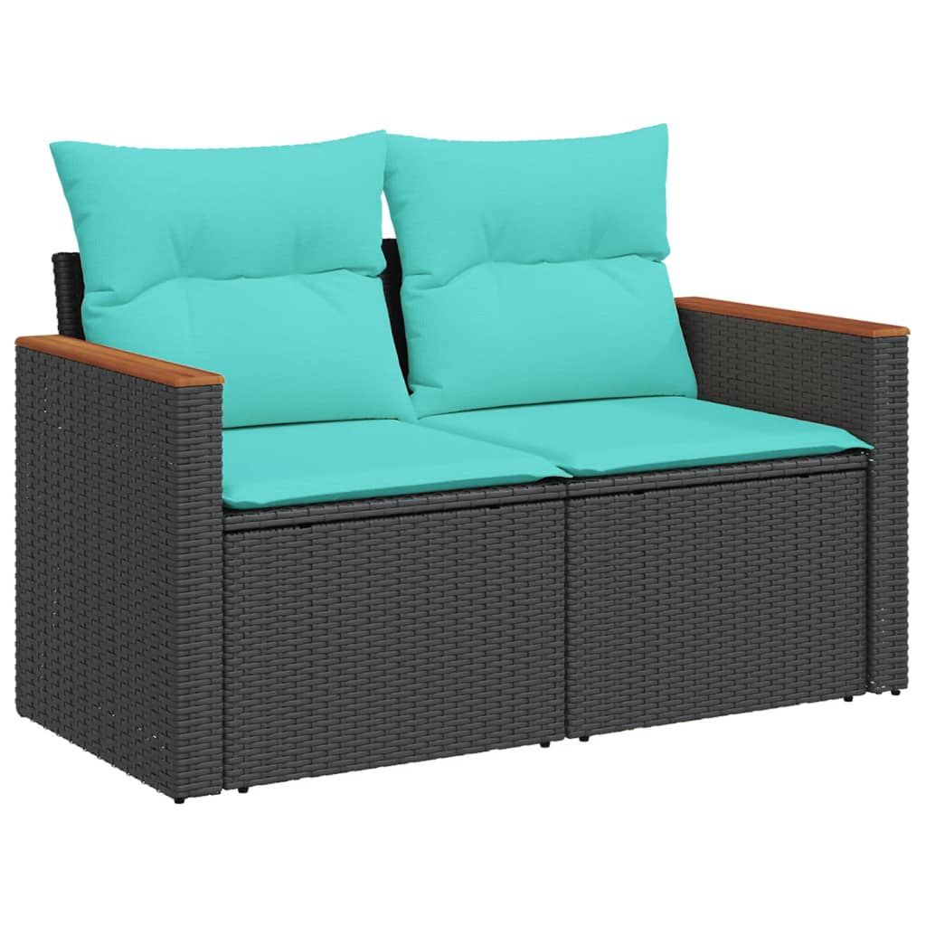 vidaXL Garden Sofa with Cushions 2-Seater Black Poly Rattan