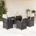 vidaXL 7 Piece Garden Dining Set with Cushions Black Poly Rattan