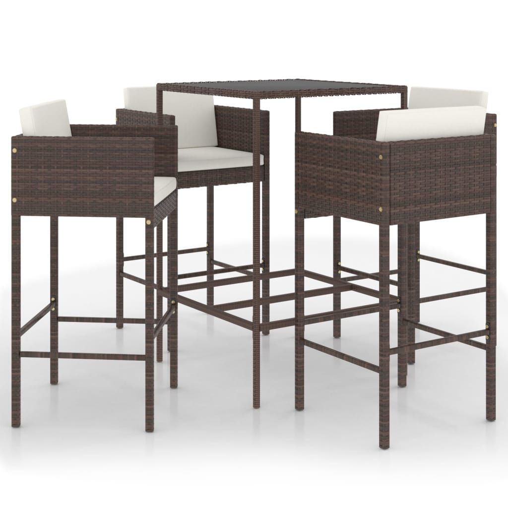 vidaXL 5 Piece Patio Bar Set with Cushions Poly Rattan Brown