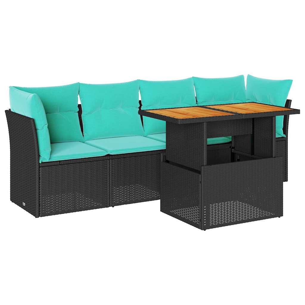 vidaXL 5 Piece Garden Sofa Set with Cushions Black Poly Rattan
