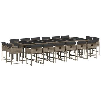 vidaXL 17 Piece Patio Dining Set with Cushions Gray Poly Rattan