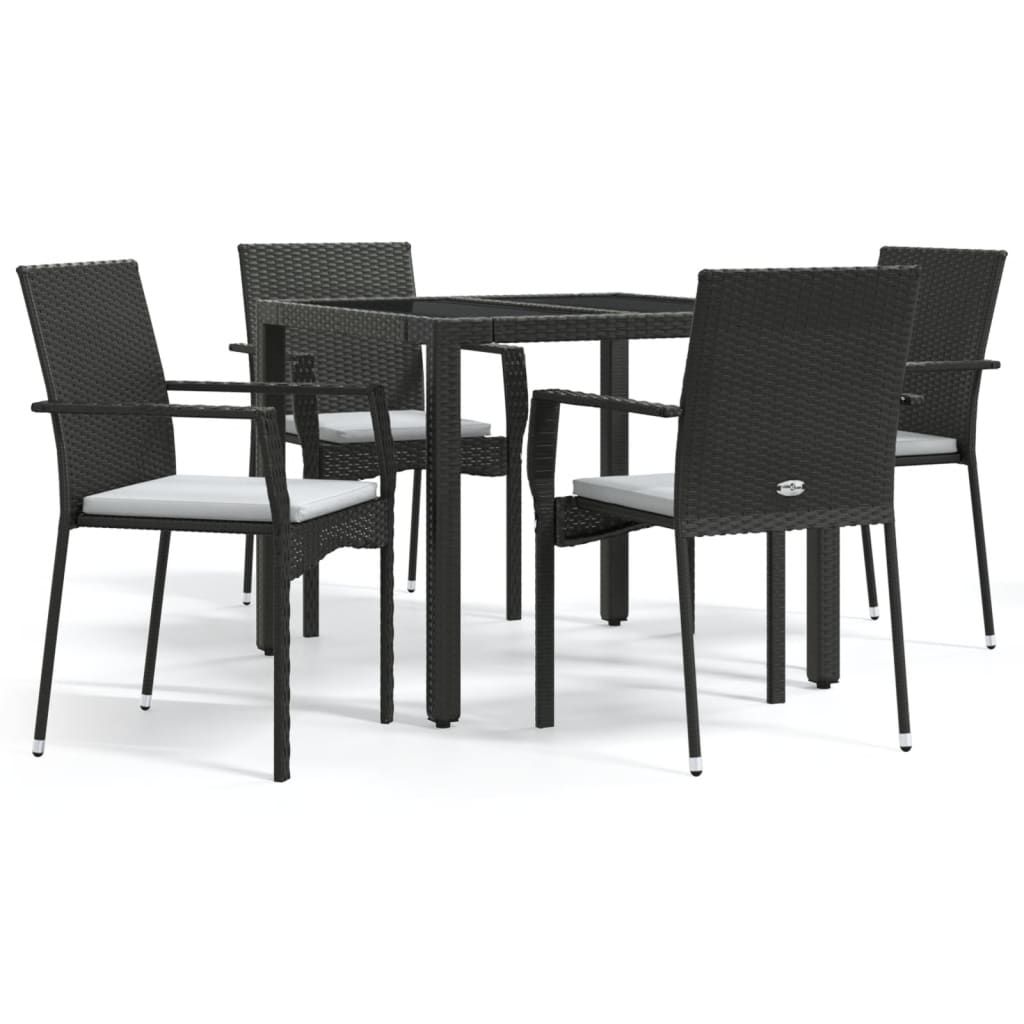vidaXL 5 Piece Garden Dining Set with Cushions Black Poly Rattan