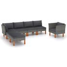 vidaXL 7 Piece Patio Lounge Set Poly Rattan and Eucalyptus Wood Gray