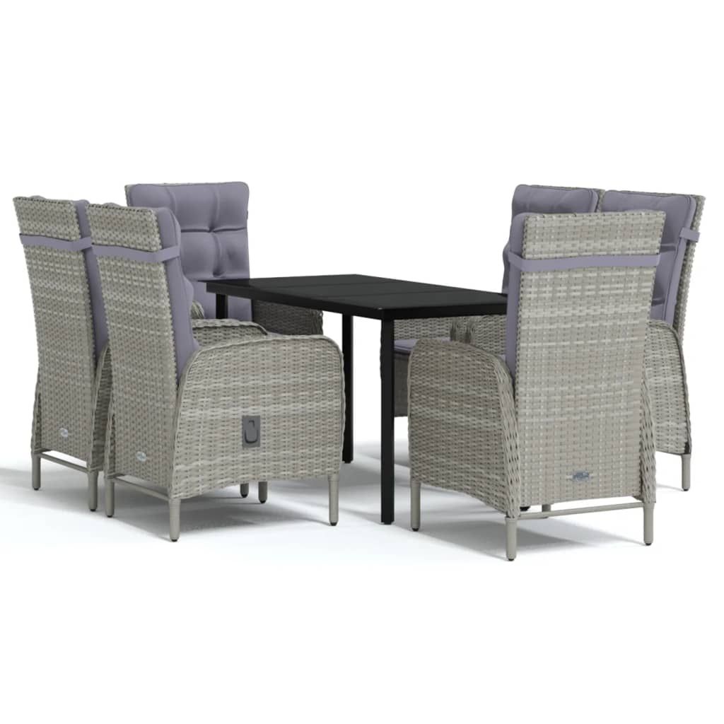 vidaXL 7 Piece Garden Dining Set with Cushions Grey and Black