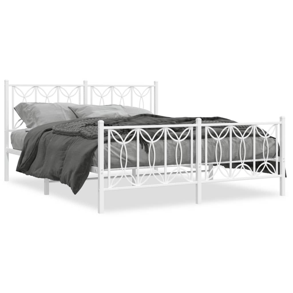 vidaXL Metal Bed Frame without Mattress with Footboard White 59.1"x78.7"