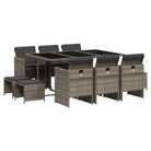 vidaXL 11 Piece Patio Dining Set with Cushions Gray Poly Rattan