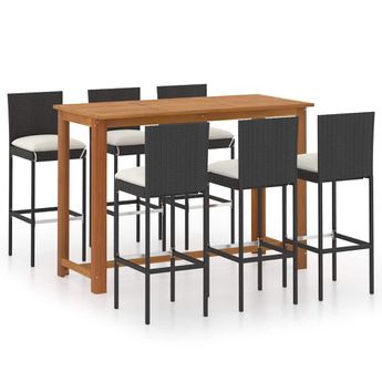 vidaXL 7 Piece Patio Bar Set with Cushions Black