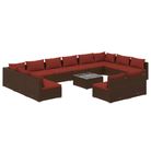 vidaXL 13 Piece Patio Lounge Set with Cushions Brown Poly Rattan