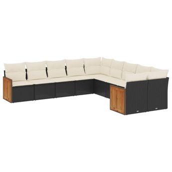 vidaXL 10 Piece Garden Sofa Set with Cushions Black Poly Rattan