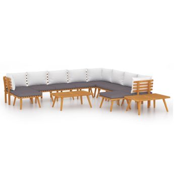 vidaXL 12 Piece Garden Lounge Set with Cushions Solid Acacia Wood