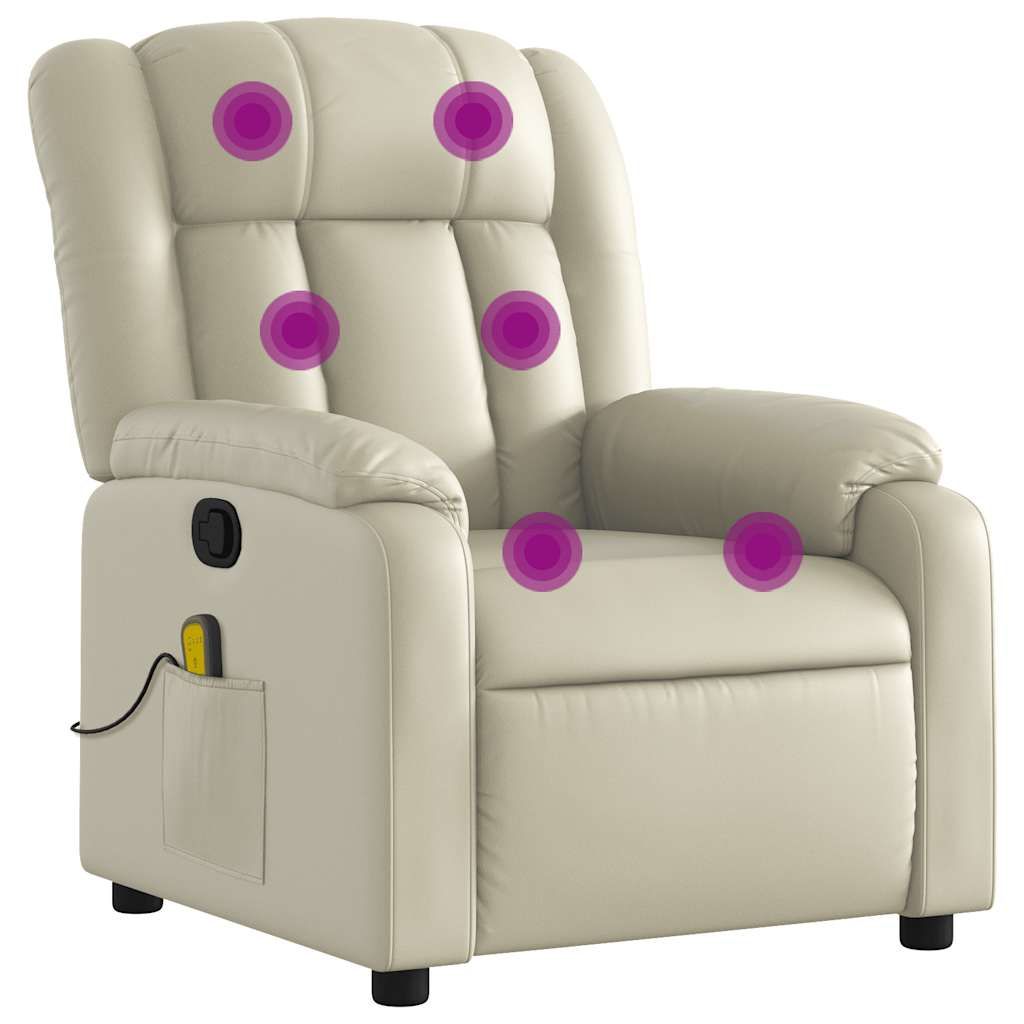 vidaXL Massage Recliner Chair Cream Faux Leather