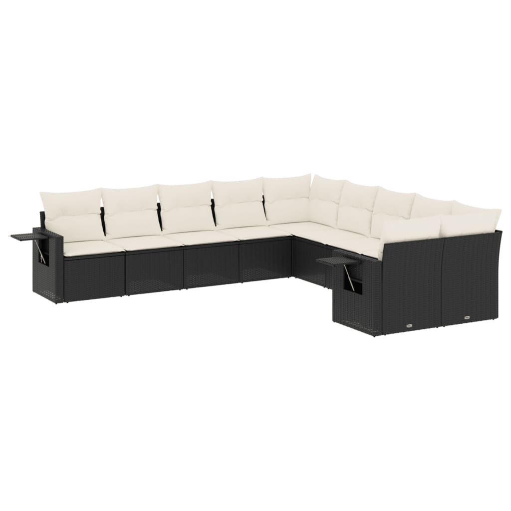 vidaXL 10 Piece Garden Sofa Set with Cushions Black Poly Rattan