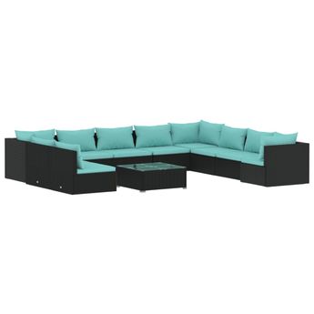 vidaXL 11 Piece Patio Lounge Set with Cushions Black Poly Rattan
