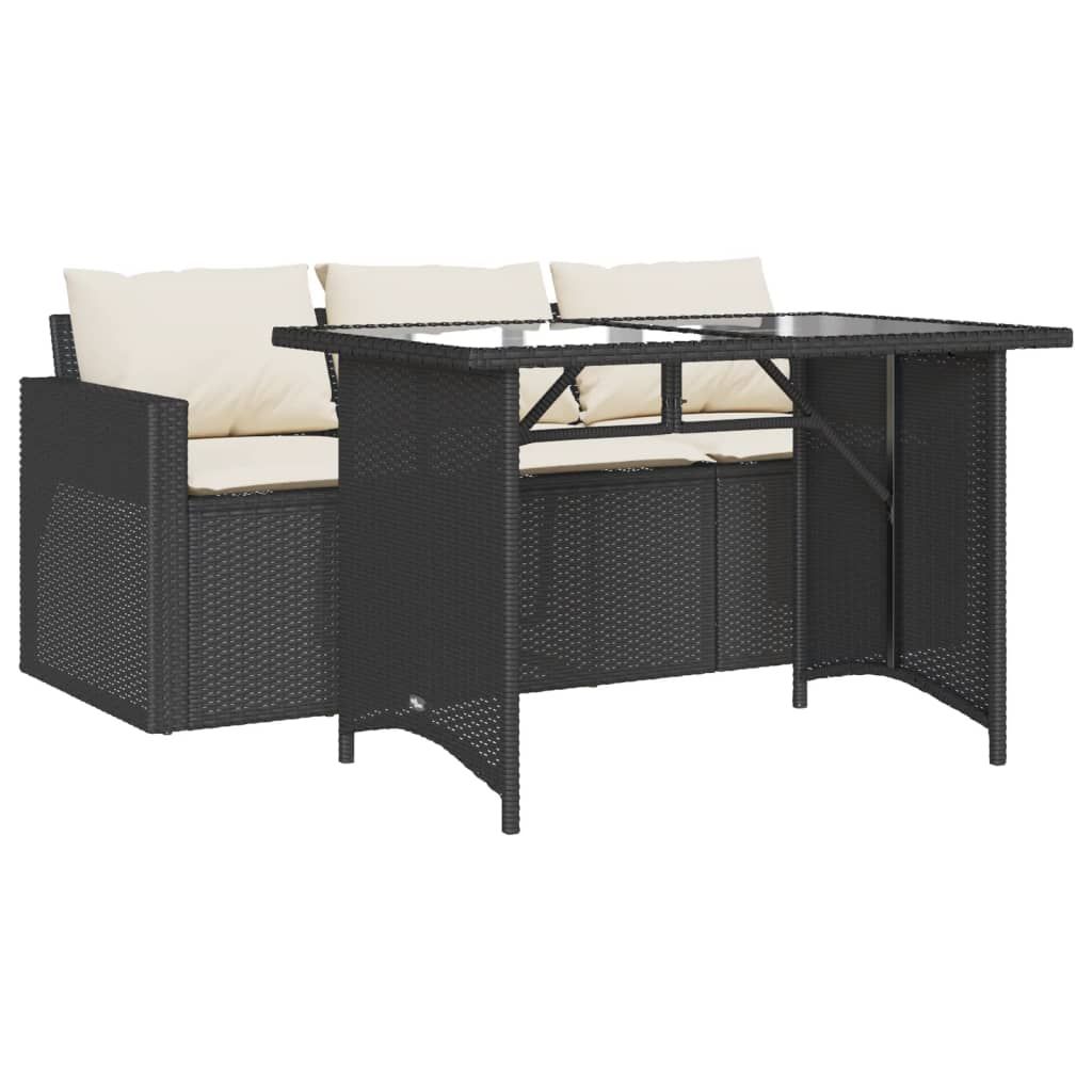 vidaXL 2 Piece Patio Dining Set with Cushions Black Poly Rattan