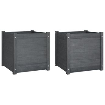 vidaXL Garden Planters 2 pcs Gray 19.7"x19.7"x19.7" Solid Wood Pine