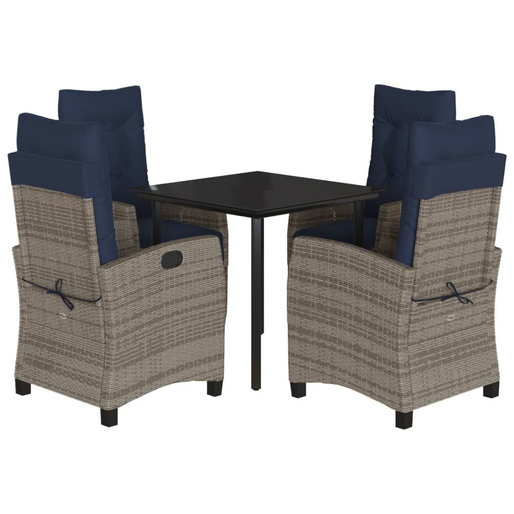 vidaXL 5 Piece Garden Dining Set with Cushions Grey Poly Rattan