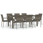 vidaXL 9 Piece Garden Dining Set with Cushions Grey Poly Rattan