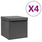 vidaXL Storage Boxes with Covers 4 pcs 11"x11"x11" Gray