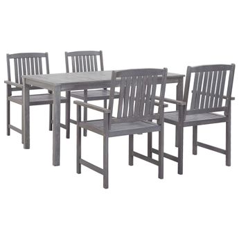 vidaXL 5 Piece Patio Dining Set Gray Solid Acacia Wood