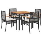 vidaXL 5 Piece Patio Dining Set with Cushions Black Poly Rattan