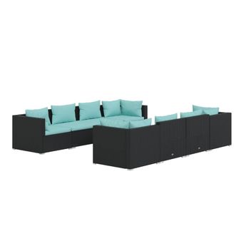 vidaXL 9 Piece Patio Lounge Set with Cushions Poly Rattan Black