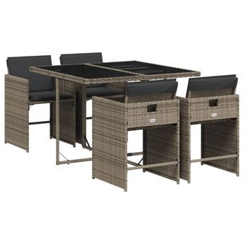 vidaXL 5 Piece Patio Dining Set with Cushions Gray Poly Rattan