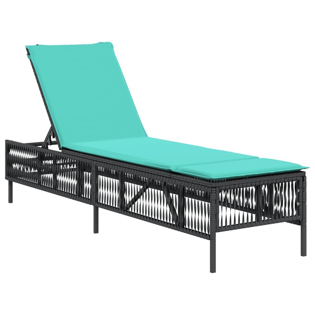 vidaXL Sun Lounger with Cushion Black Poly Rattan