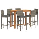 vidaXL 7 Piece Patio Bar Set Gray Solid Wood Acacia and Poly Rattan