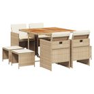 vidaXL 9 Piece Patio Dining Set with Cushions Beige Poly Rattan