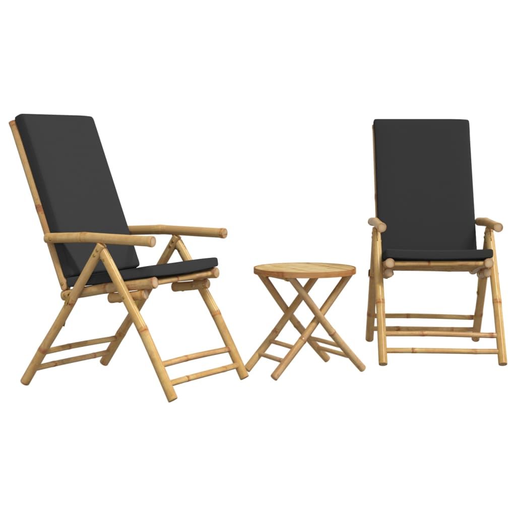 vidaXL 3 Piece Folding Bistro set with Dark Gray Cushions Bamboo